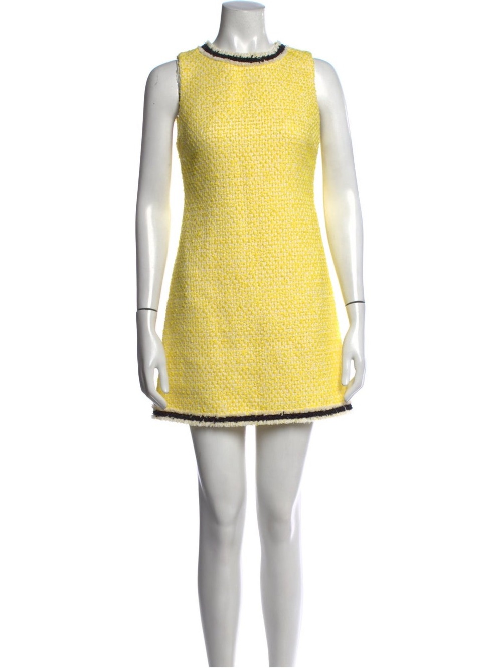 Alice + Olivia Yellow Tweed Sleeveless Shift Dress with Black Trim